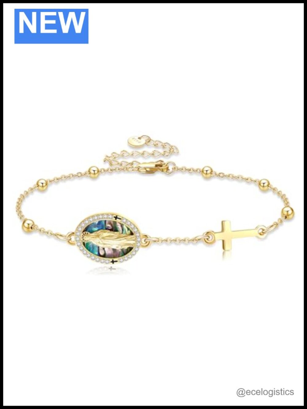 925 Sterling Silver Virgin Mary Bracelet Adjustable Chain